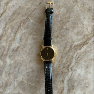 Movado black leather and gold women’s watch